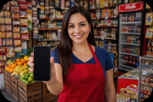 Tendera mostrando la app de TienditAds en su celular