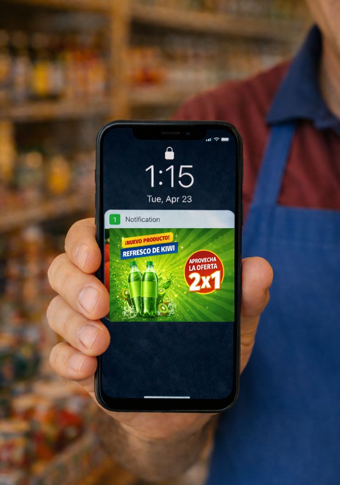 Notificación push con promoción en la pantalla de un celular